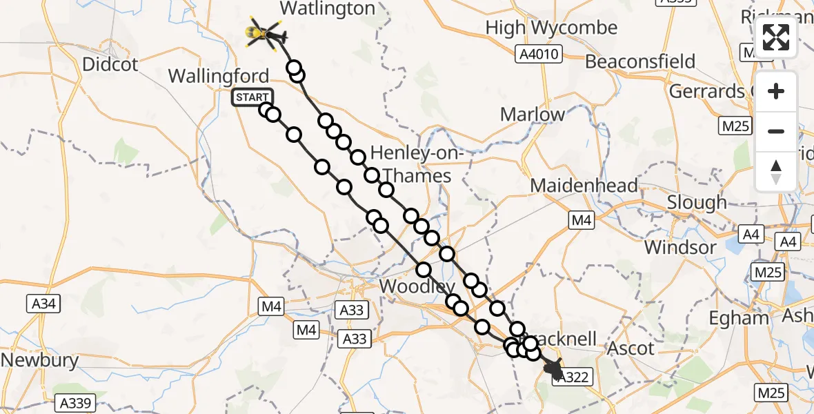 Flight route Police Helicopter Crowmarsh Gifford - Ewelme, 21 October 2026, 14:07
