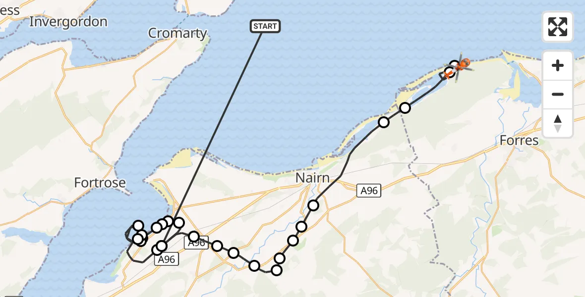 Flight route Coastguard Helicopter North Sea - Buckie Loch, 21 October 2026, 14:10