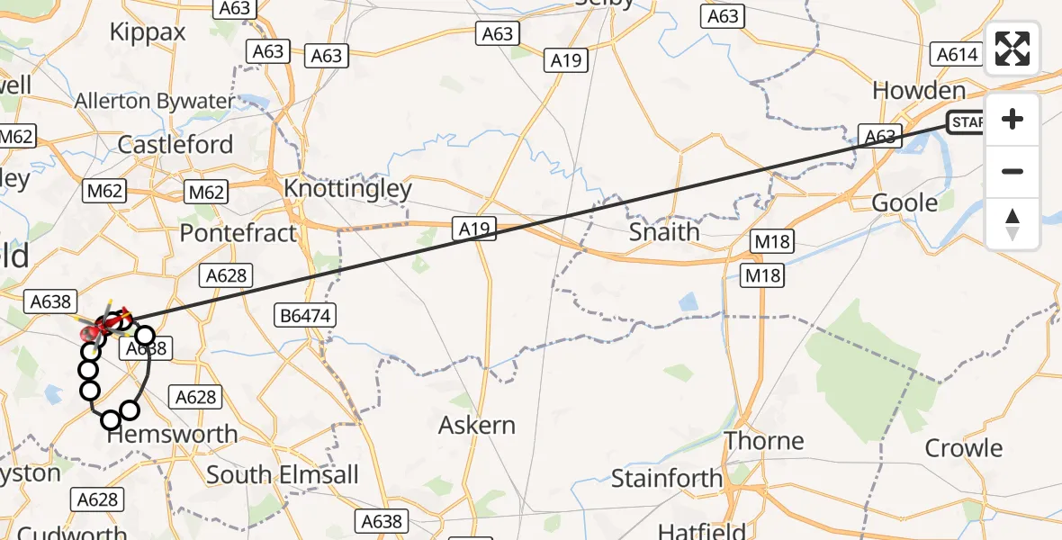 Flight route Air Ambulance Helicopter Balkholme - YAA Nostell Helicopter Port, 21 October 2026, 14:14
