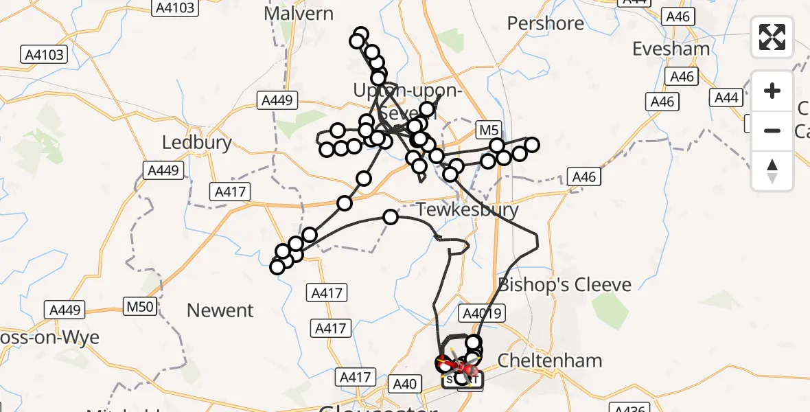 Flight route Air Ambulance Helicopter Gloucestershire Airport - Gloucestershire Airport, 21 October 2026, 14:25