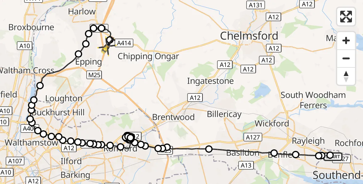 Flight route Police Helicopter Leigh on Sea - North Weald Airfield, 21 October 2026, 14:36