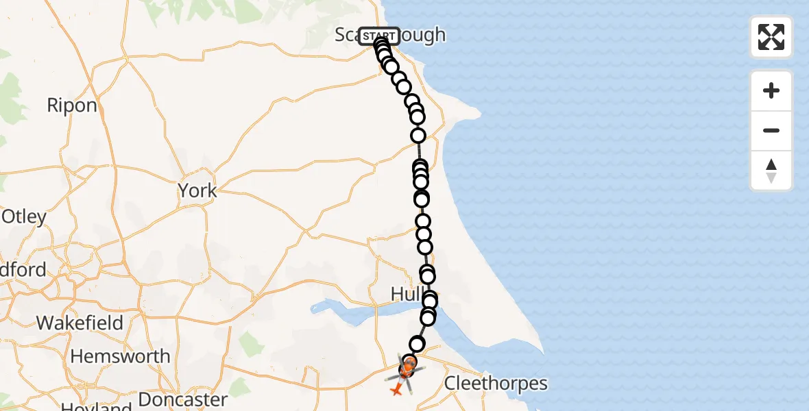 Flight route Coastguard Helicopter Scarborough - Humberside Airport, 21 October 2026, 14:40
