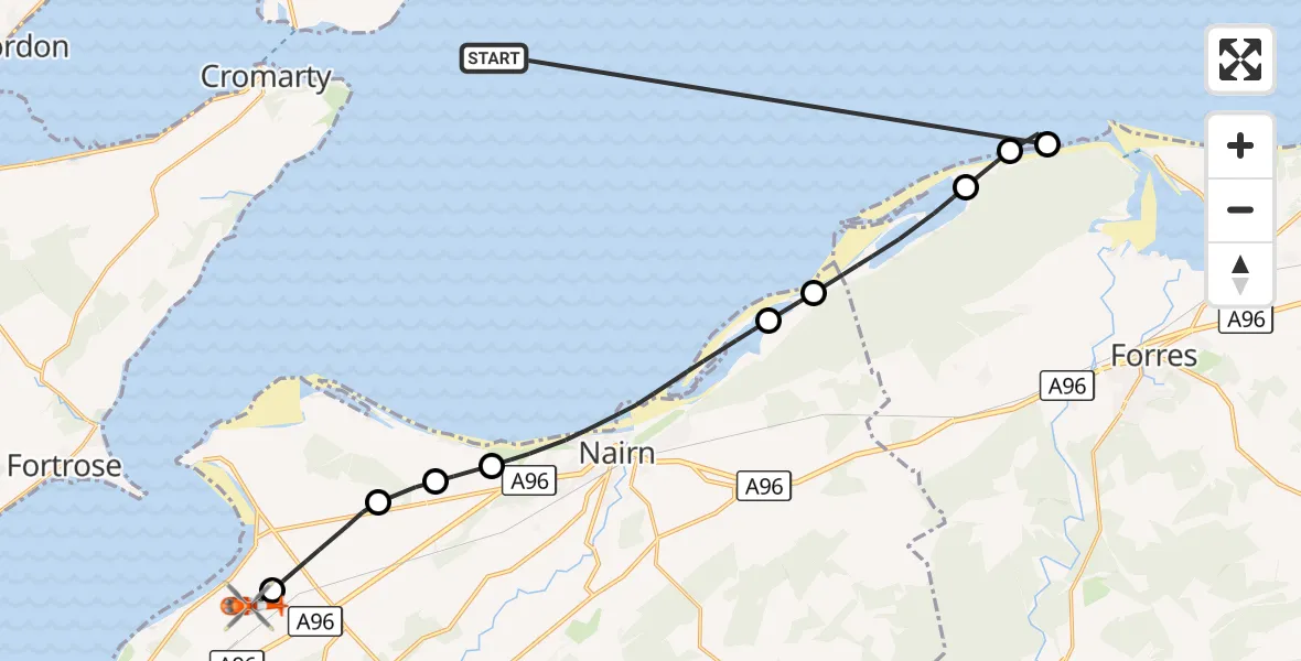 Flight route Coastguard Helicopter North Sea - Inverness Airport, 21 October 2026, 15:09