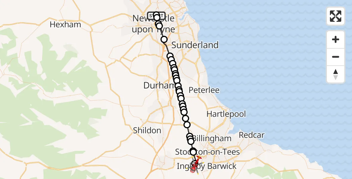 Flight route Air Ambulance Helicopter High Heaton - Egglescliffe, 21 October 2026, 15:19
