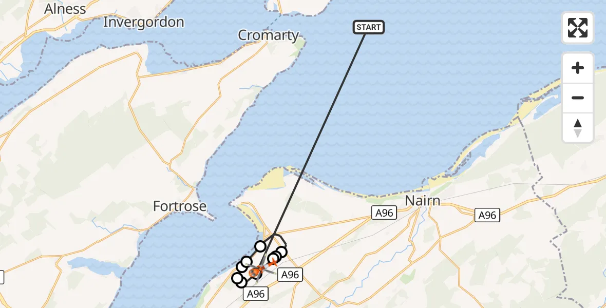 Flight route Coastguard Helicopter North Sea - Inverness Airport, 21 October 2026, 15:20