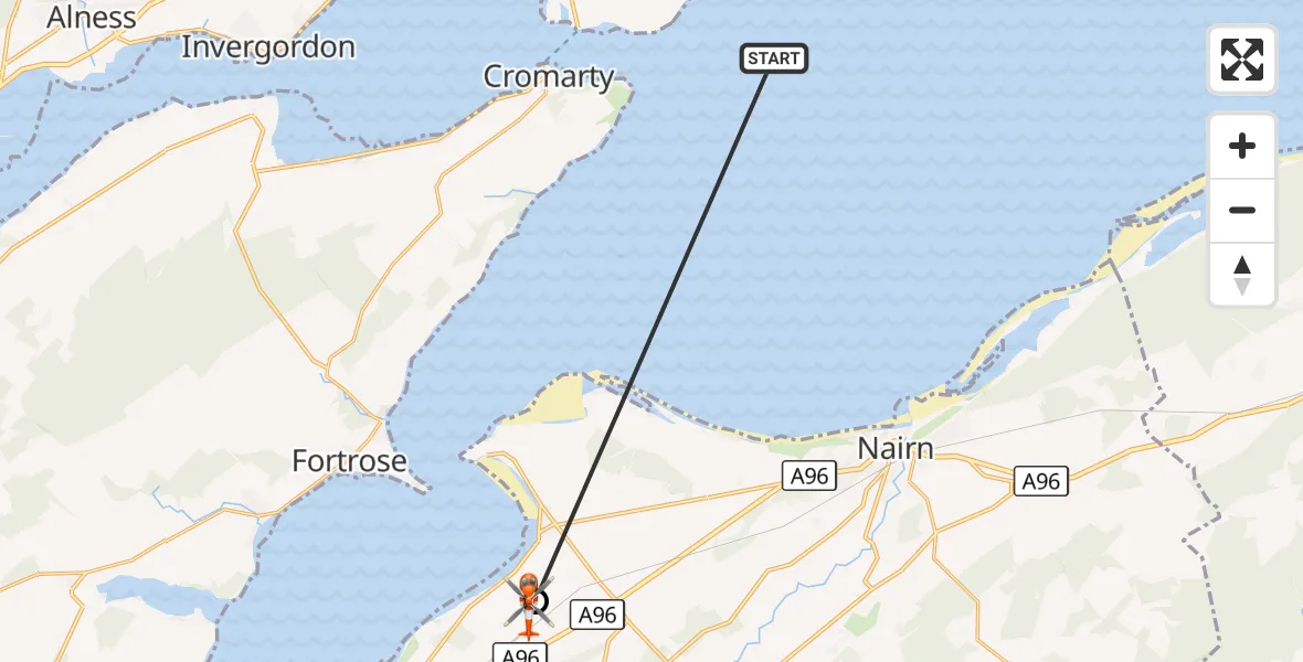 Flight route Coastguard Helicopter North Sea - Inverness Airport, 21 October 2026, 15:27