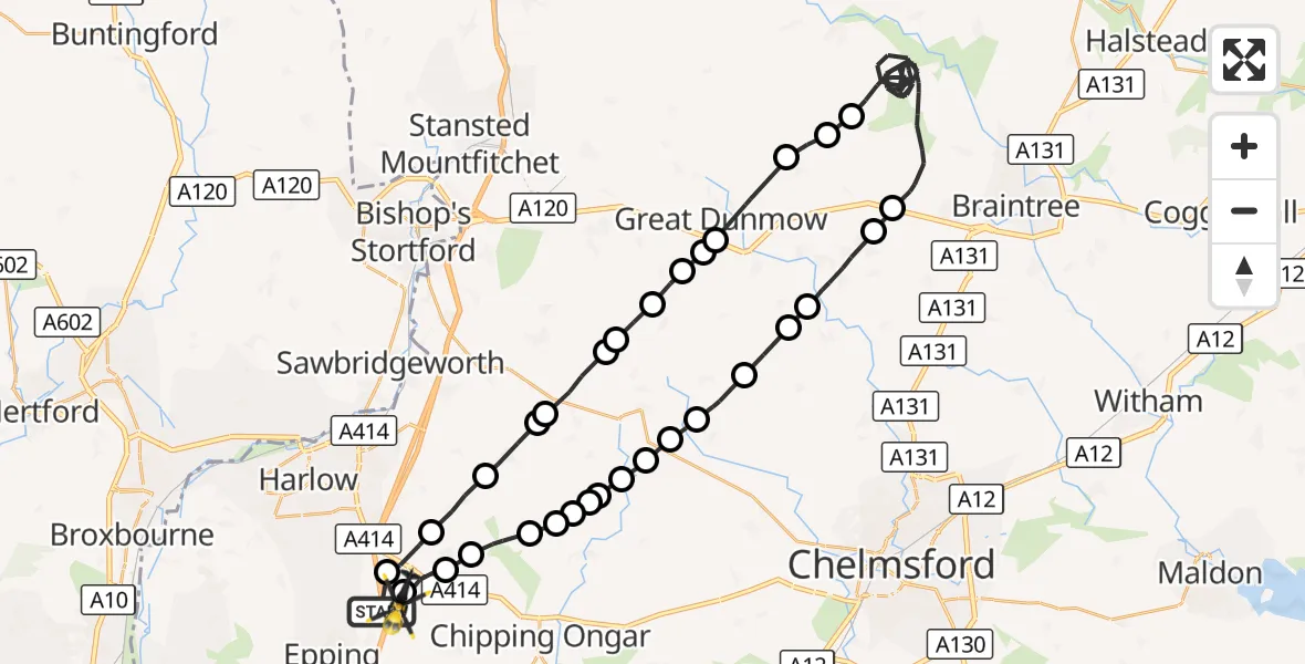 Flight route Police Helicopter North Weald Airfield - North Weald Airfield, 21 October 2026, 15:48