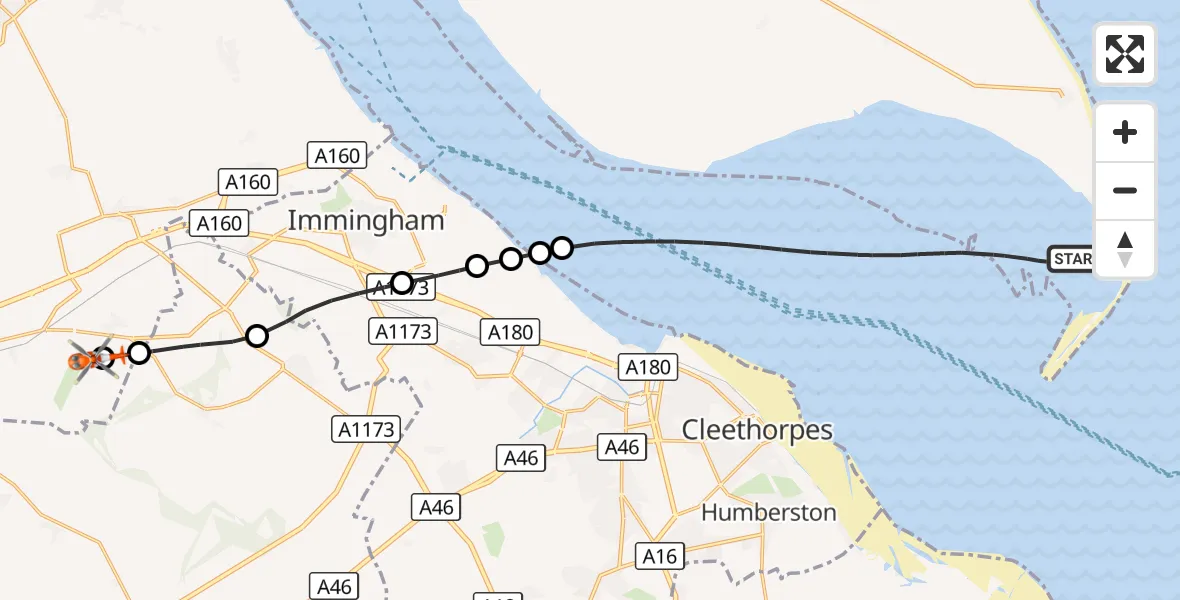 Flight route Coastguard Helicopter North Sea - Humberside Airport, 21 October 2026, 15:50