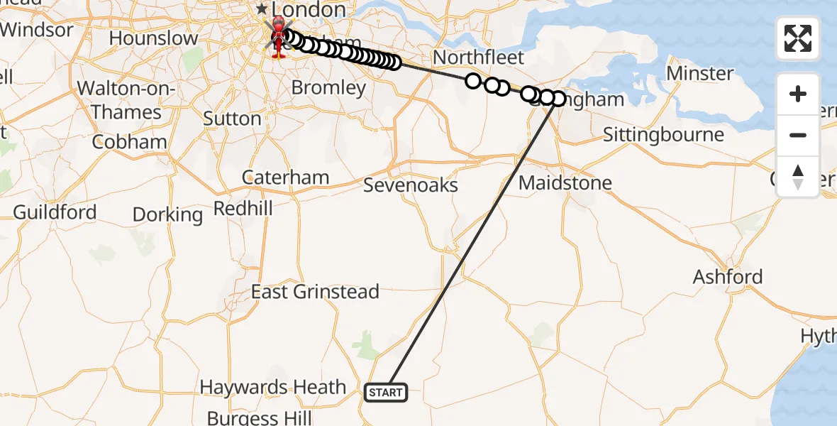 Flight route Air Ambulance Helicopter Buxted - Kings College London Hospital, 21 October 2026, 15:57