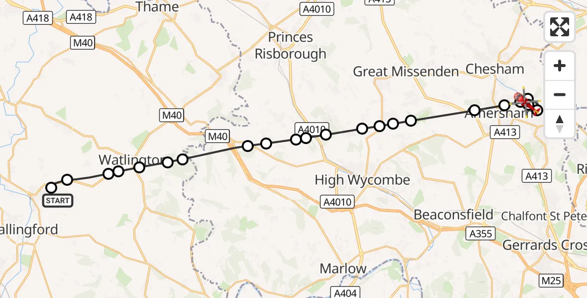 Flight route Air Ambulance Helicopter RAF Benson - Latimer and Ley Hill, 21 October 2026, 16:31