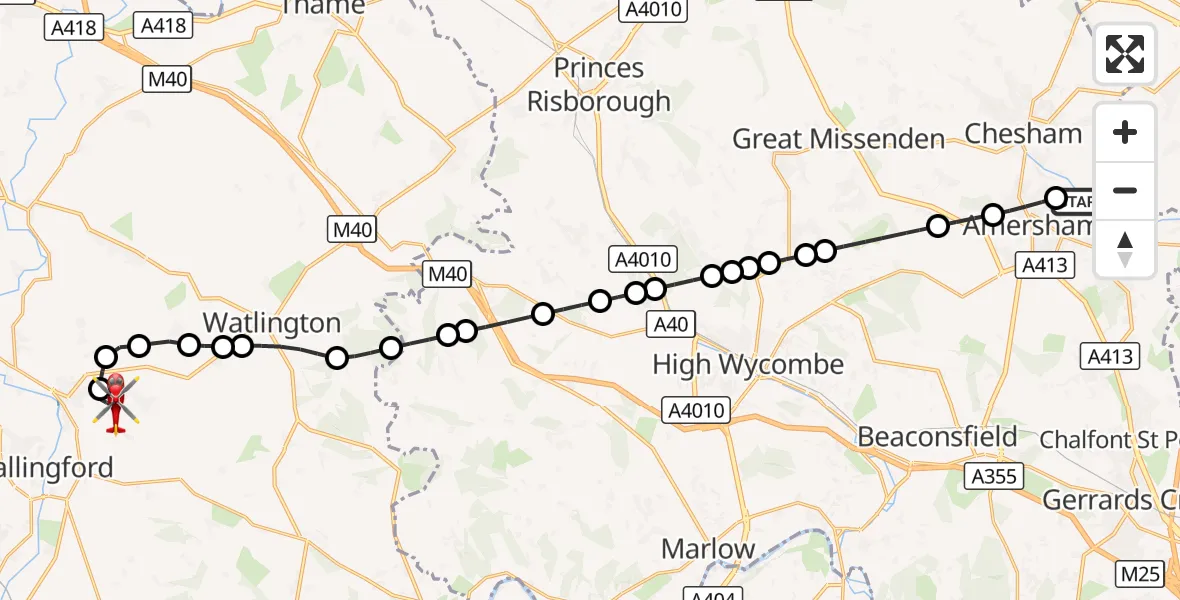 Flight route Air Ambulance Helicopter Chesham - RAF Benson, 21 October 2026, 17:51