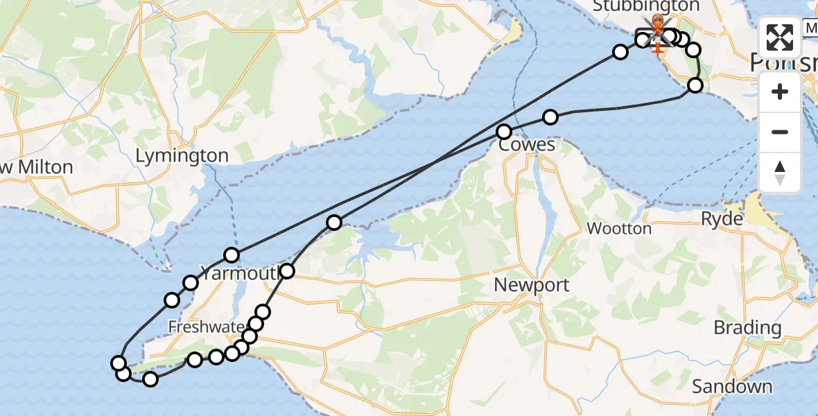 Flight route Coastguard Helicopter Solent Airport - Solent Airport, 21 October 2026, 18:13
