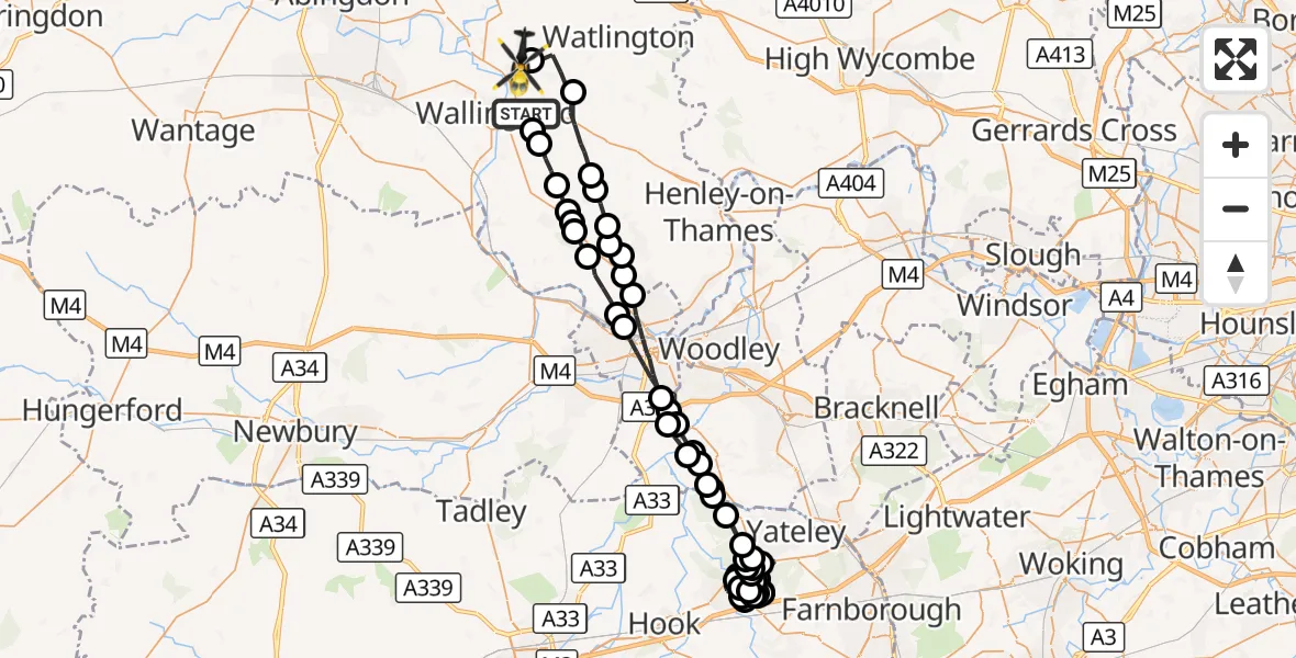 Flight route Police Helicopter Crowmarsh Gifford - Benson, 21 October 2026, 18:28