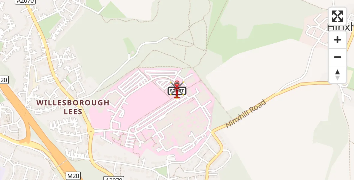 Flight route Air Ambulance Helicopter Ashford - Ashford, 21 October 2026, 20:16