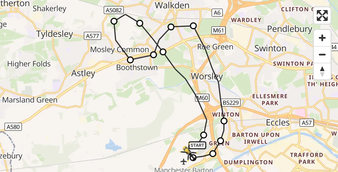 Flight route Police Helicopter Manchester Barton Aerodrome - Manchester Barton Aerodrome, 21 October 2026, 20:28