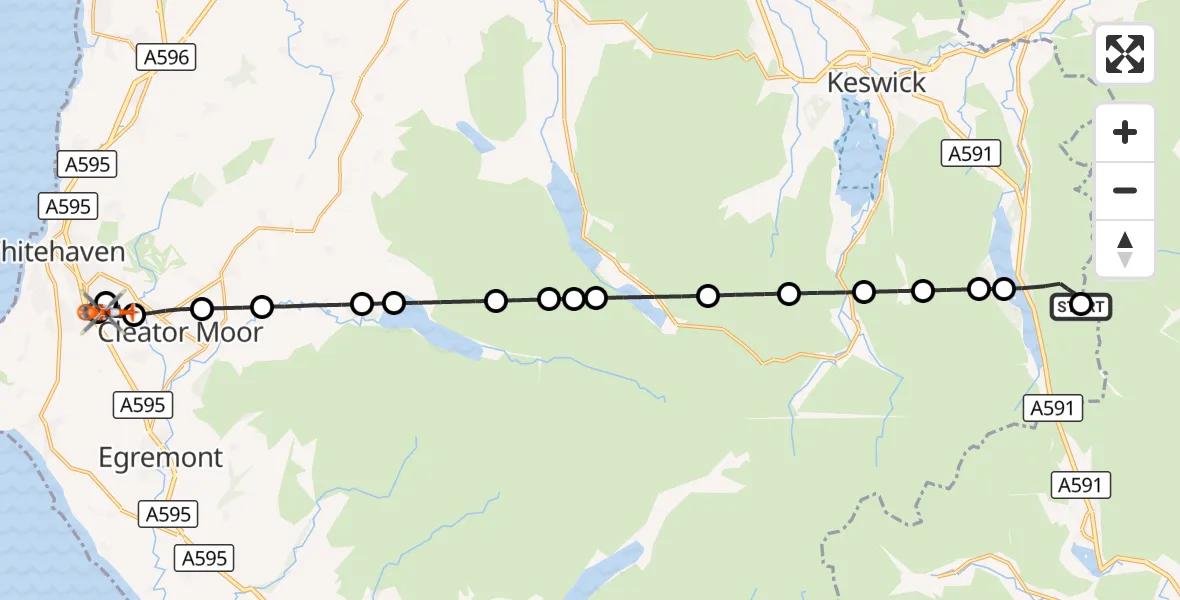 Flight route Coastguard Helicopter Patterdale - Keekle, 21 October 2026, 21:56