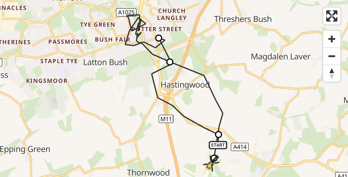 Flight route Police Helicopter North Weald Airfield - North Weald Airfield, 21 October 2026, 22:38