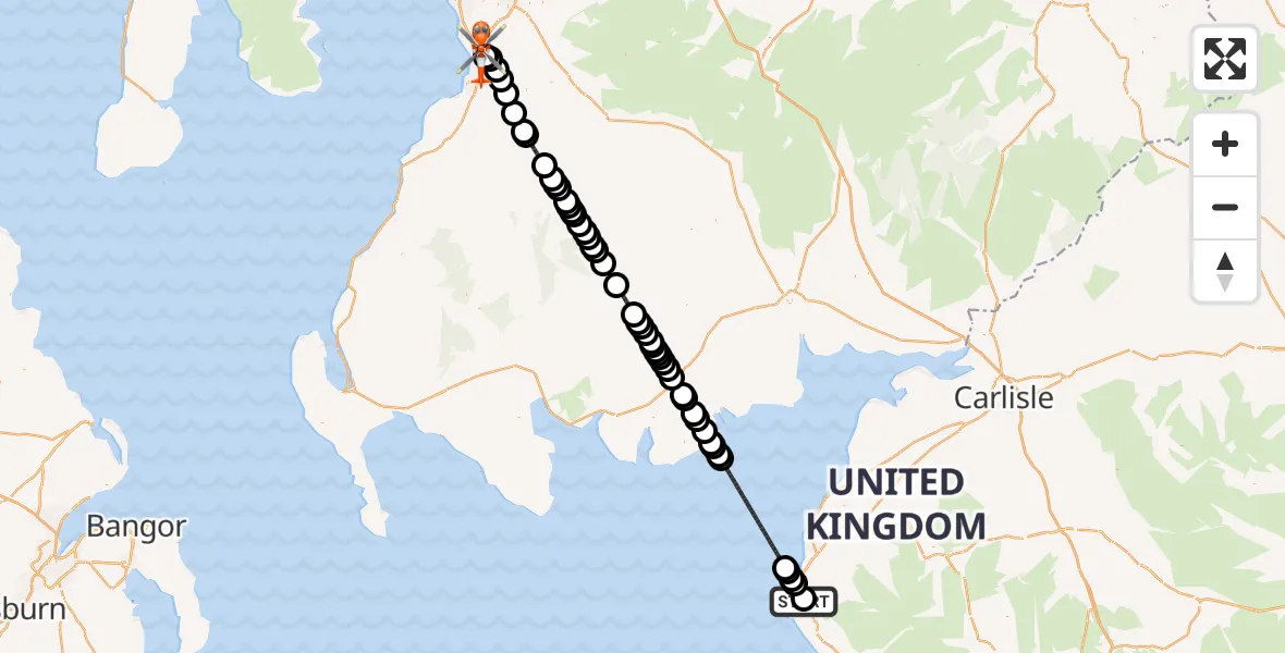 Flight route Coastguard Helicopter Whitehaven General - Glasgow Prestwick Airport, 21 October 2026, 22:56