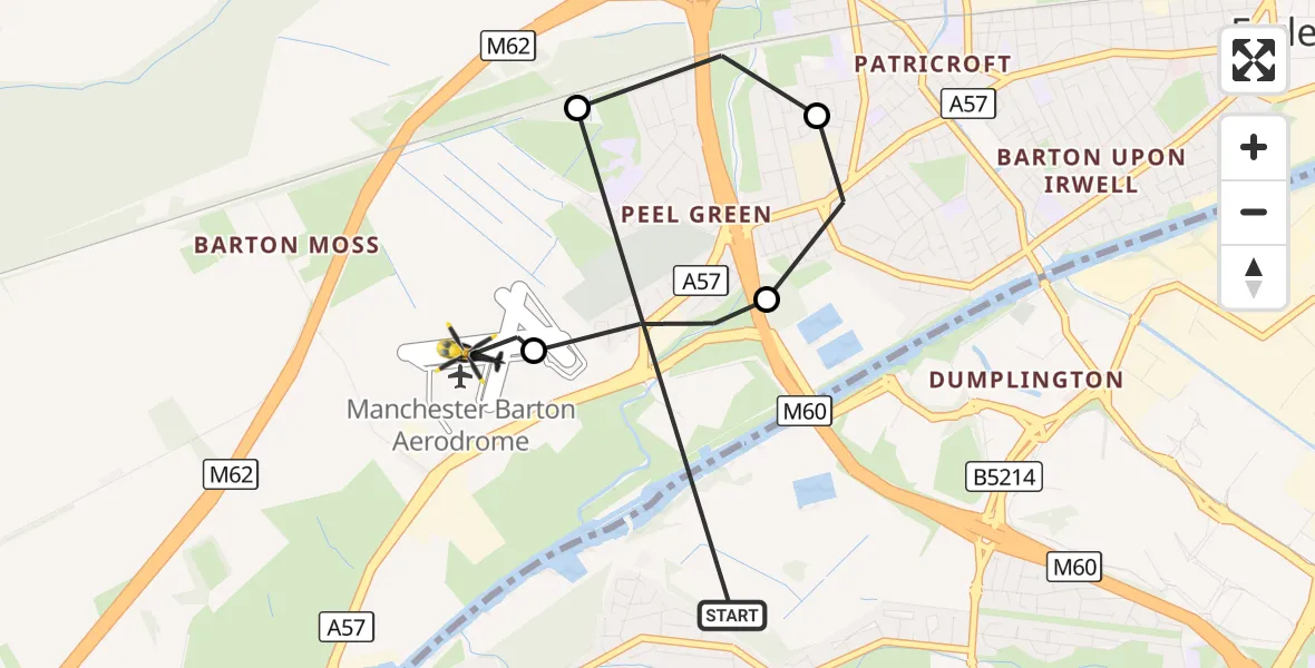 Flight route Police Helicopter Flixton - Manchester Barton Aerodrome, 22 October 2026, 01:21
