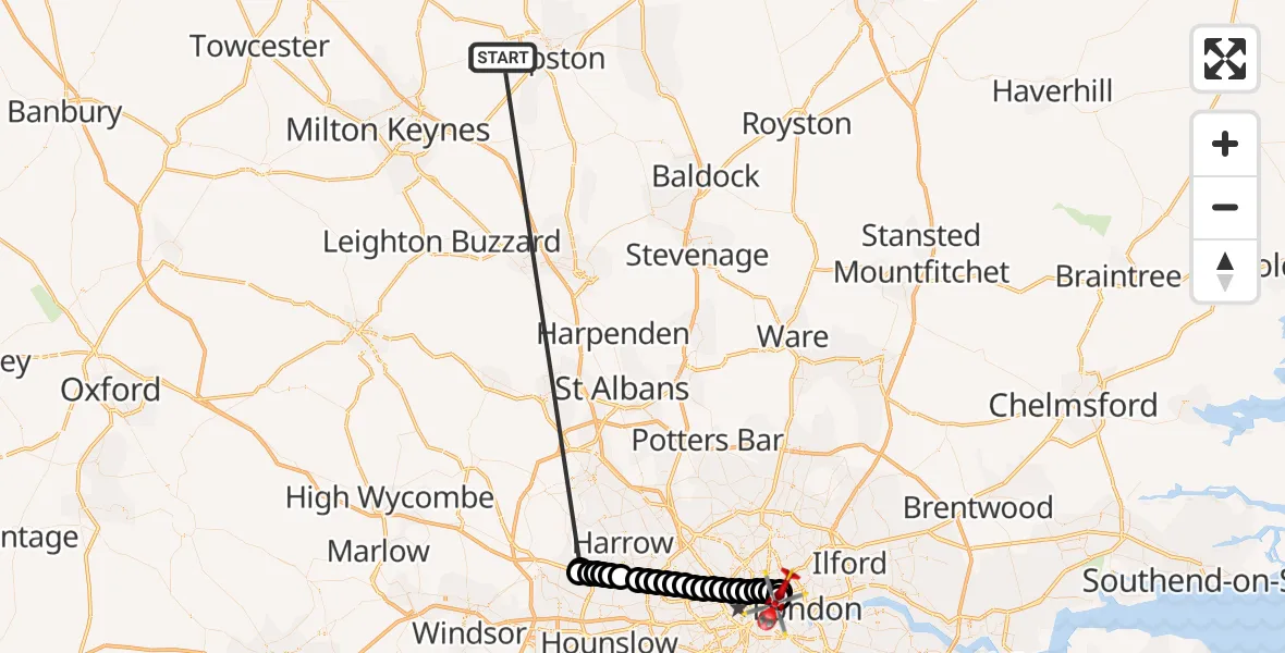 Flight route Air Ambulance Helicopter Stagsden - Royal London Hospital, 22 October 2026, 06:59