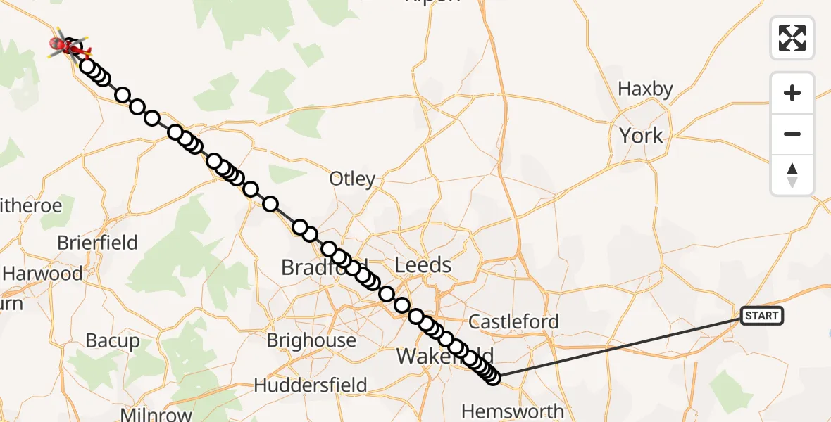 Flight route Air Ambulance Helicopter Balkholme - Settle, 22 October 2026, 08:05