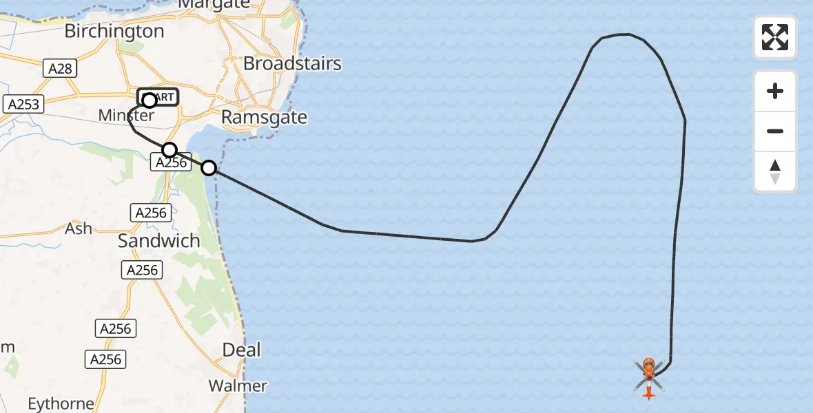 Flight route Coastguard Helicopter Manston Airport - North Sea, 22 October 2026, 08:36