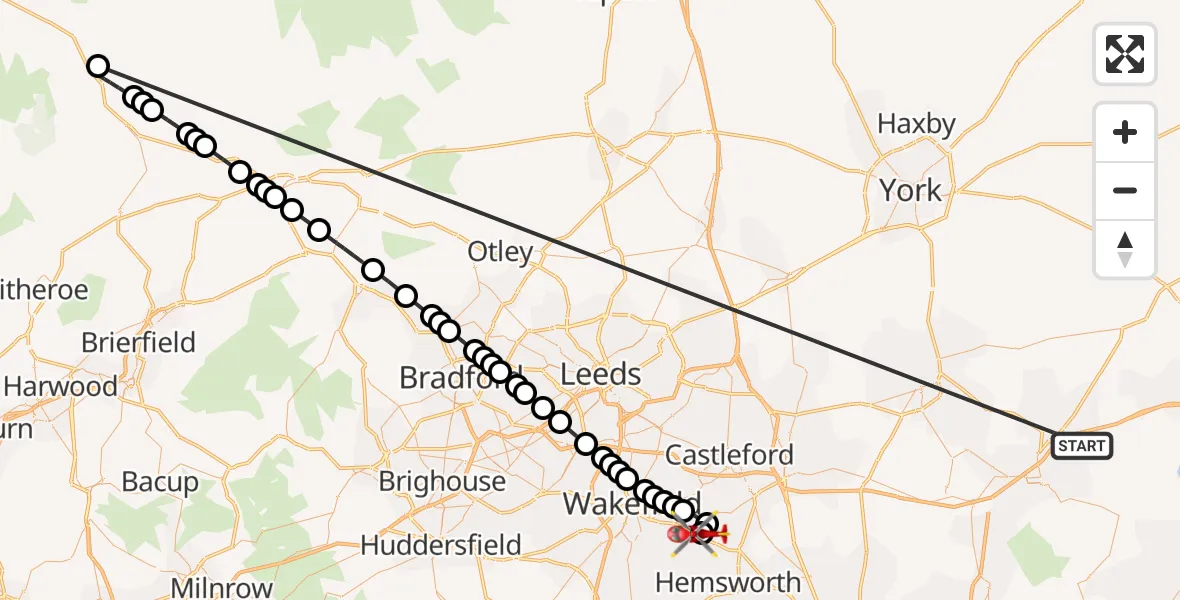 Flight route Air Ambulance Helicopter Balkholme - YAA Nostell Helicopter Port, 22 October 2026, 08:46