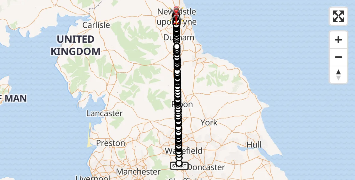 Flight route Air Ambulance Helicopter Barnsley - Newcastle Royal Victoria Infirmary, 22 October 2026, 10:21