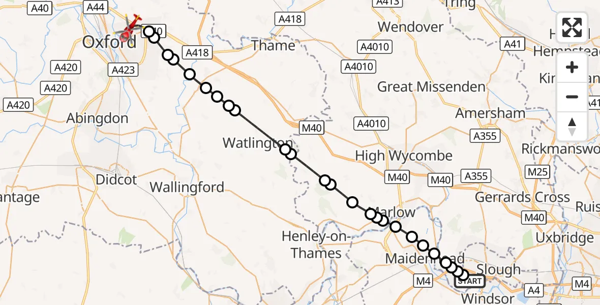Flight route Air Ambulance Helicopter Eton - Oxford, 22 October 2026, 10:24