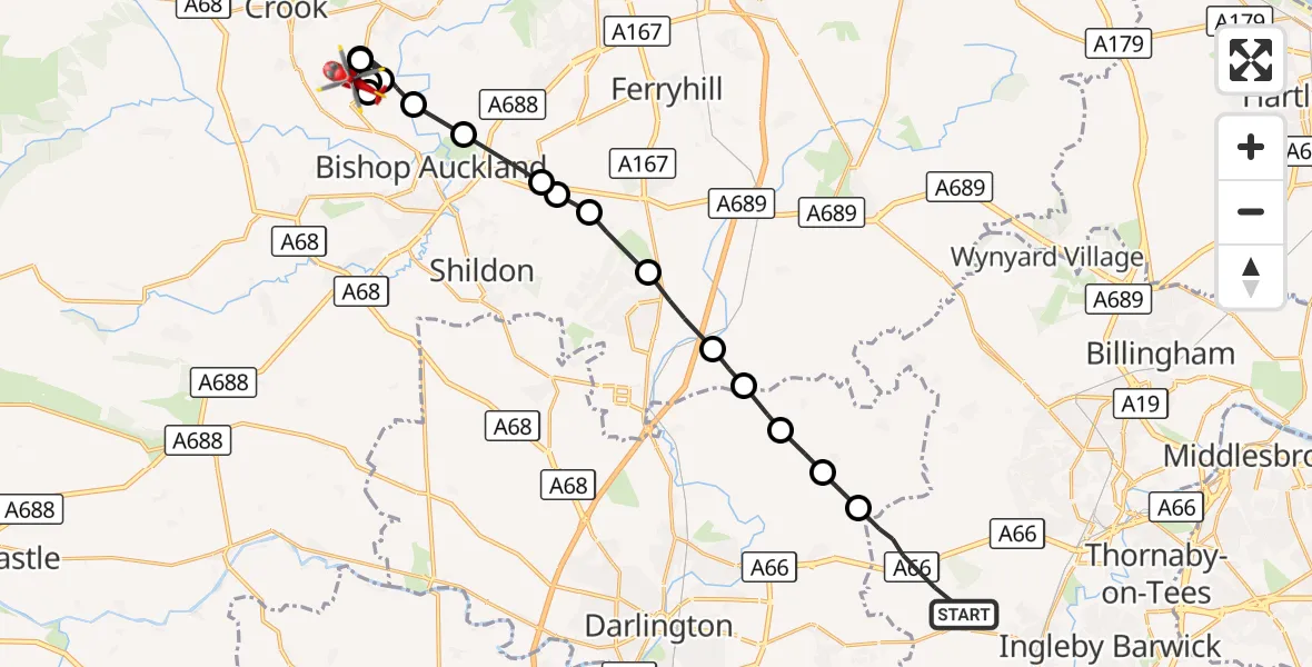 Flight route Air Ambulance Helicopter Longnewton - New Hunwick, 22 October 2026, 10:24
