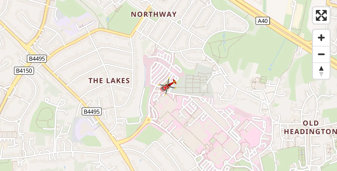 Flight route Air Ambulance Helicopter John Radcliffe Hospital - John Radcliffe Hospital, 22 October 2026, 10:45