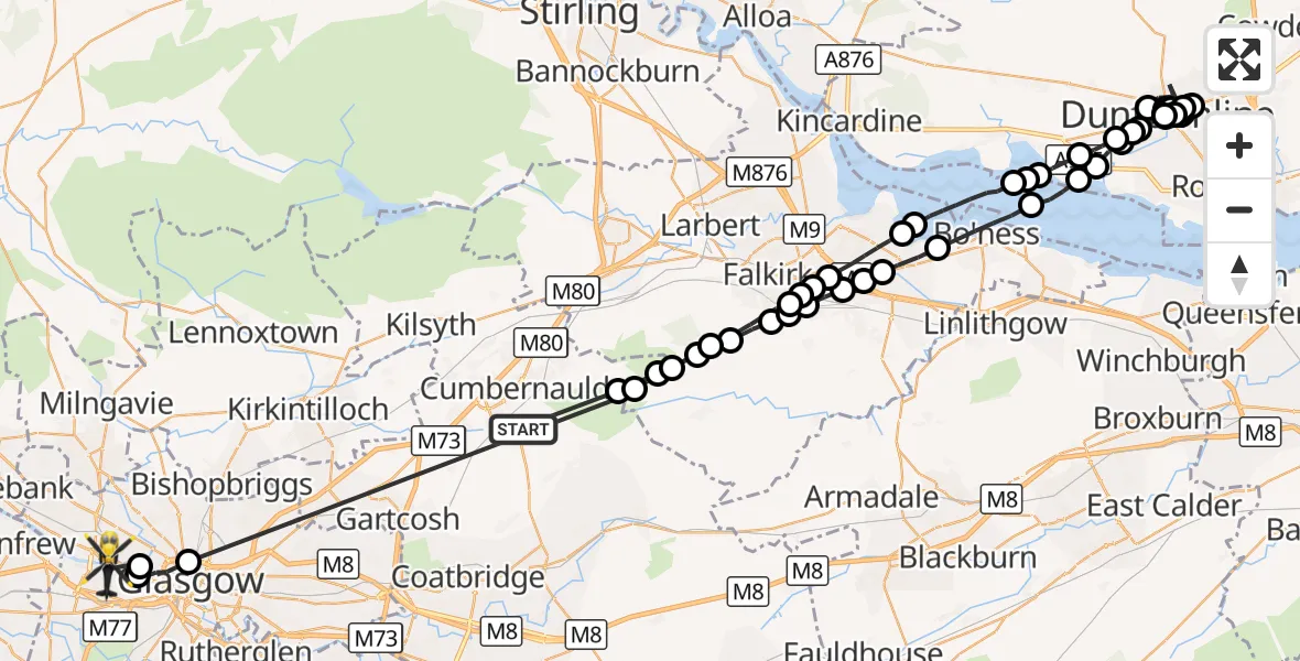 Flight route Police Helicopter Cumbernauld - Glasgow, 22 October 2026, 11:14
