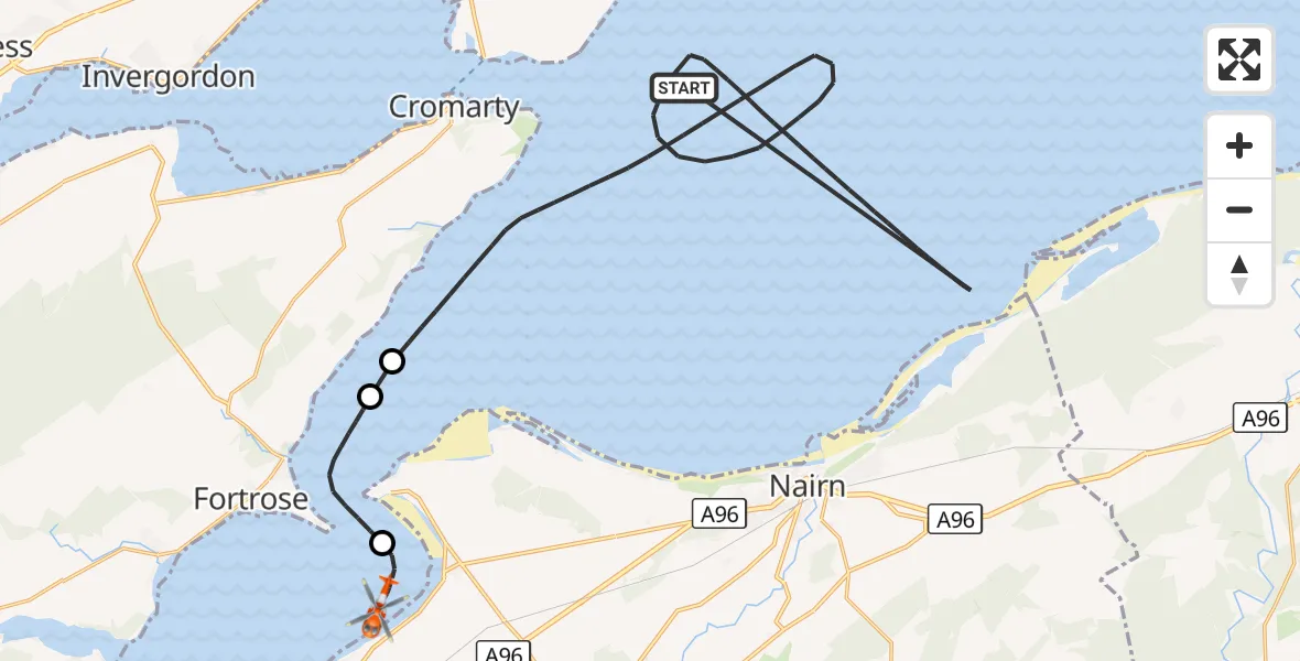 Flight route Coastguard Helicopter North Sea - Ardersier, 22 October 2026, 11:51