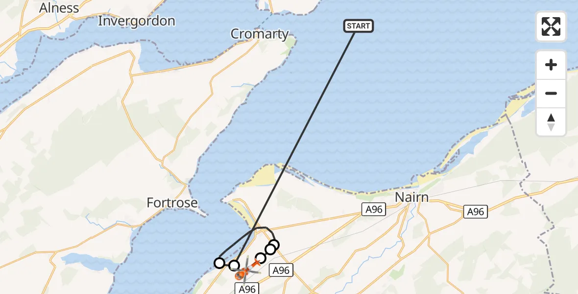 Flight route Coastguard Helicopter North Sea - Inverness Airport, 22 October 2026, 12:22