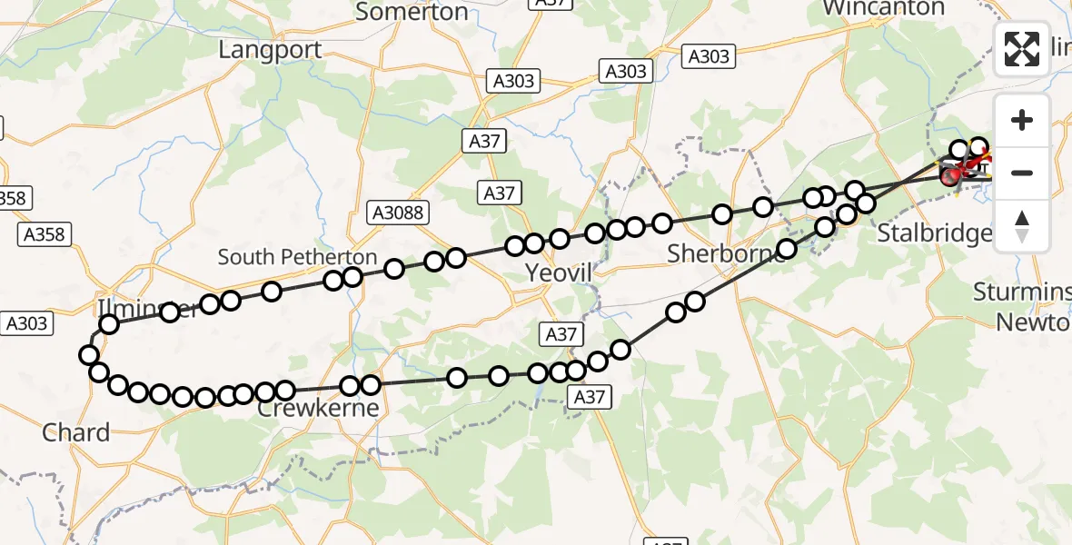 Flight route Air Ambulance Helicopter Henstridge Airfield - Henstridge Airfield, 22 October 2026, 12:56