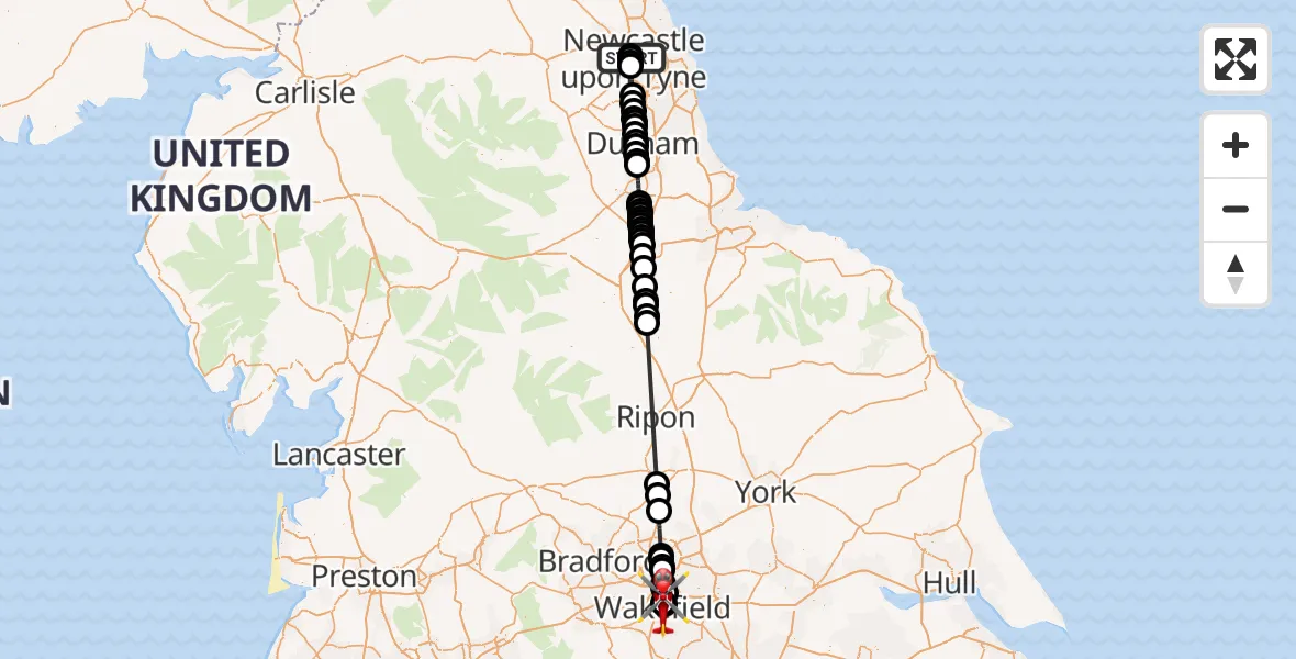 Flight route Air Ambulance Helicopter Newcastle Royal Victoria Infirmary - Newton Hill, 22 October 2026, 13:02