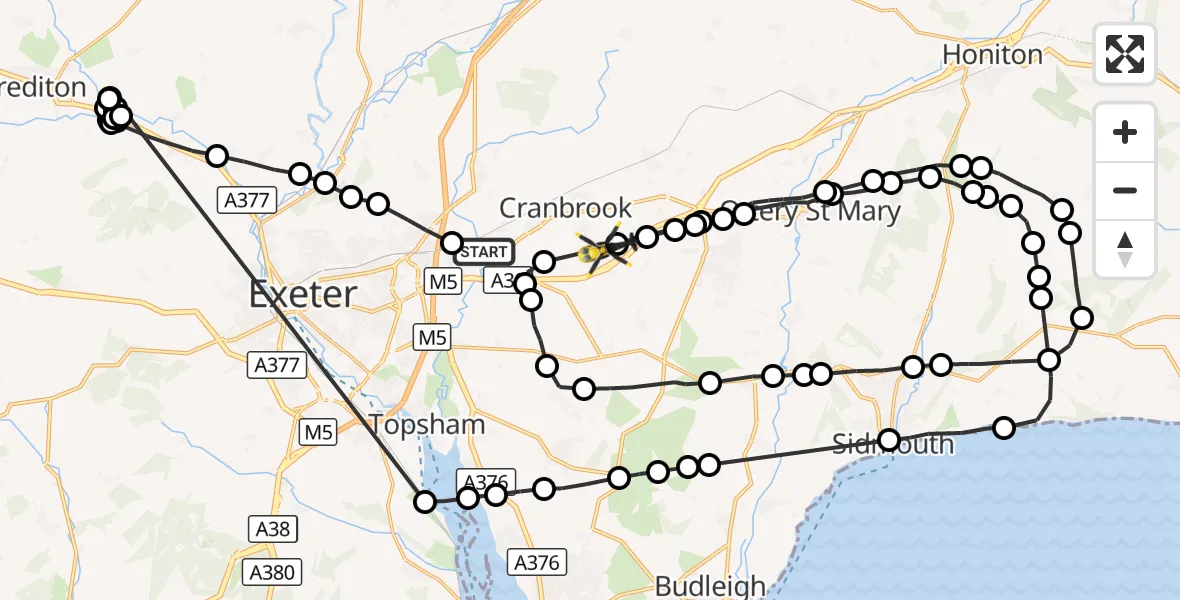 Flight route Police Helicopter Clyst Honiton - Rockbeare, 22 October 2026, 13:14