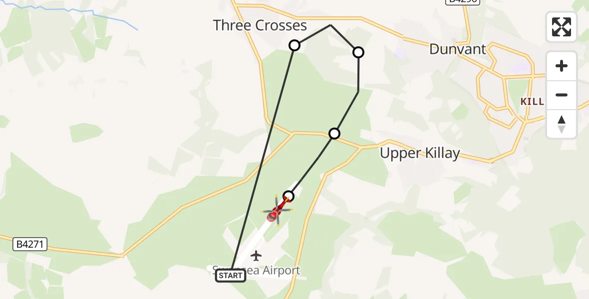 Flight route Air Ambulance Helicopter Swansea Airport - Swansea Airport, 22 October 2026, 13:24