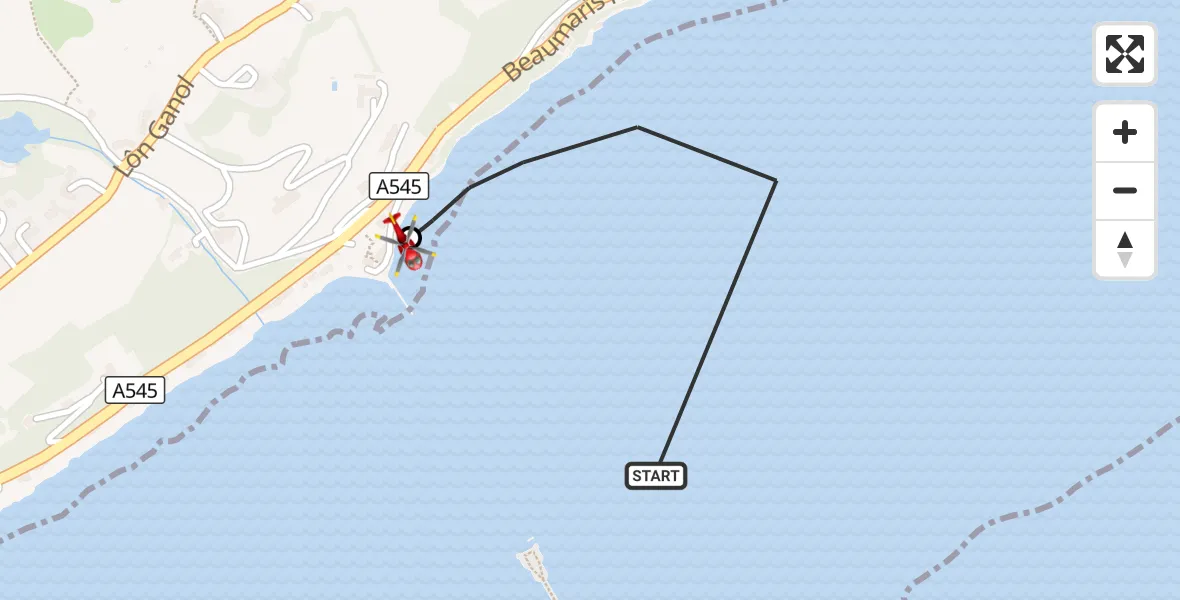 Flight route Air Ambulance Helicopter Beaumaris - Hen Bentref Llandegfan, 22 October 2026, 13:36
