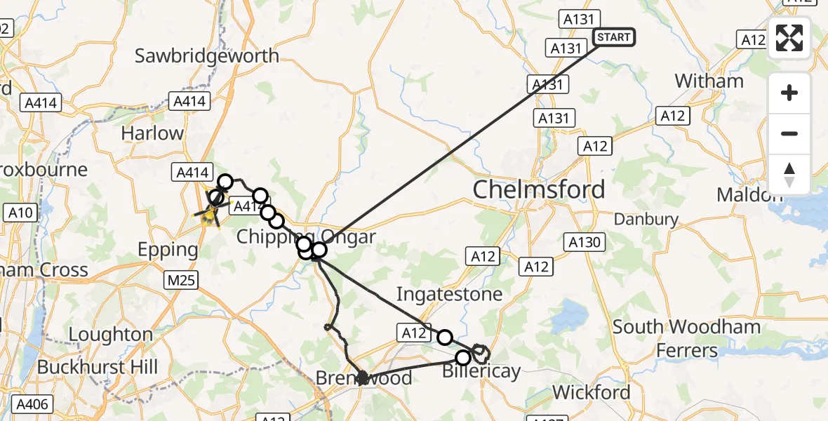 Flight route Police Helicopter Braintree - North Weald Airfield, 22 October 2026, 13:36