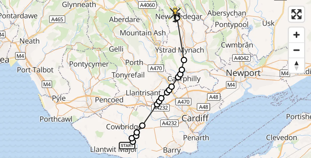 Flight route Police Helicopter MOD St Athan - New Tredegar, 22 October 2026, 13:38