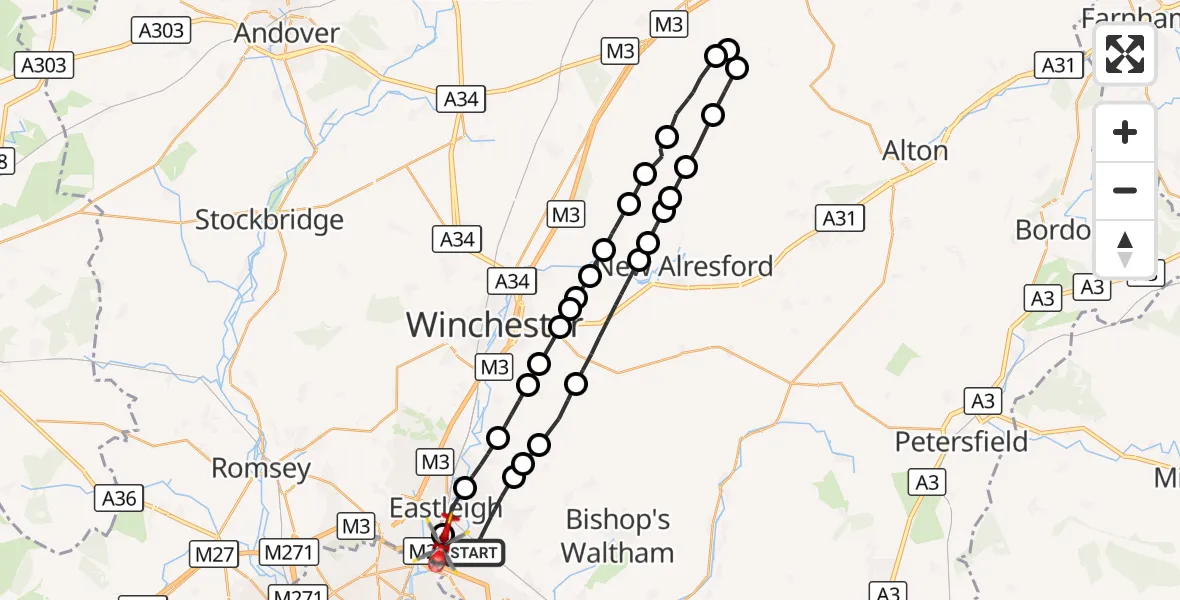 Flight route Air Ambulance Helicopter Eastleigh - Southampton Airport, 22 October 2026, 13:41