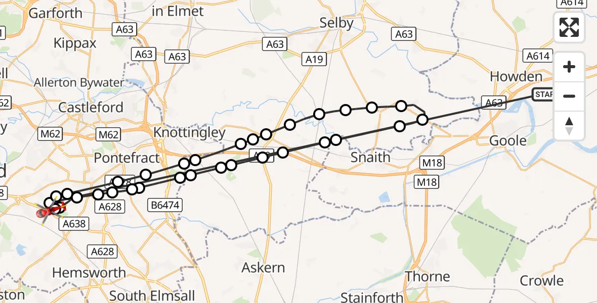 Flight route Air Ambulance Helicopter Balkholme - YAA Nostell Helicopter Port, 22 October 2026, 13:51