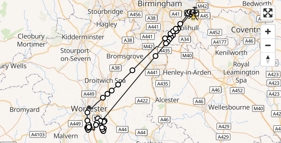 Flight route Police Helicopter Birmingham Airport - Birmingham Airport, 22 October 2026, 14:14