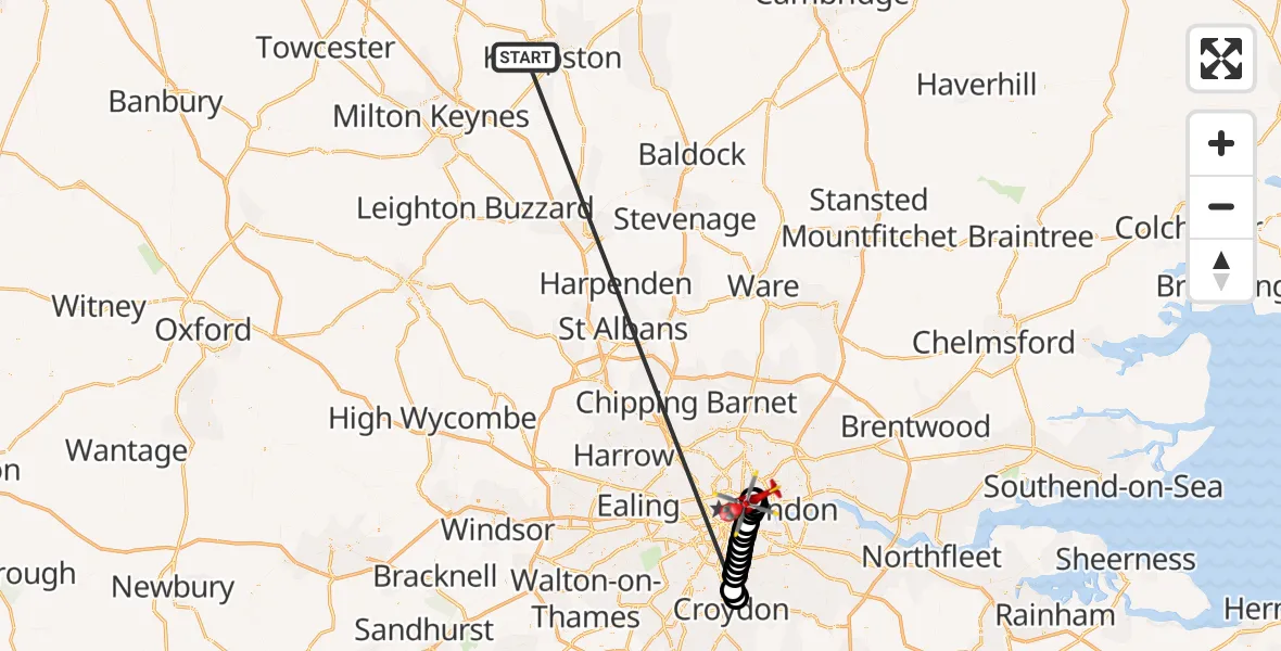 Flight route Air Ambulance Helicopter Stagsden - Royal London Hospital, 22 October 2026, 14:35