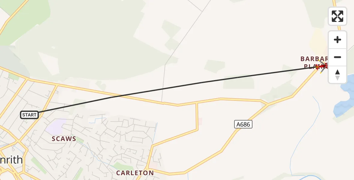 Flight route Air Ambulance Helicopter Penrith - Edenhall, 22 October 2026, 15:00