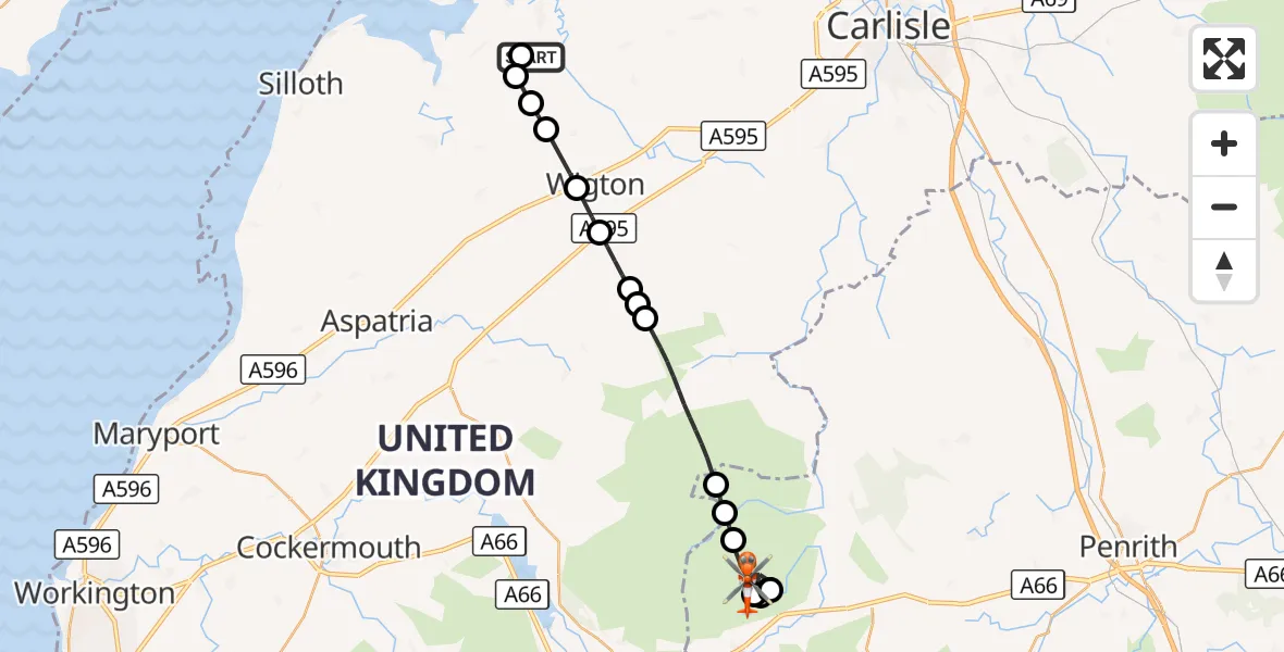 Flight route Coastguard Helicopter Kirkbride Airfield - Mungrisdale, 22 October 2026, 15:14