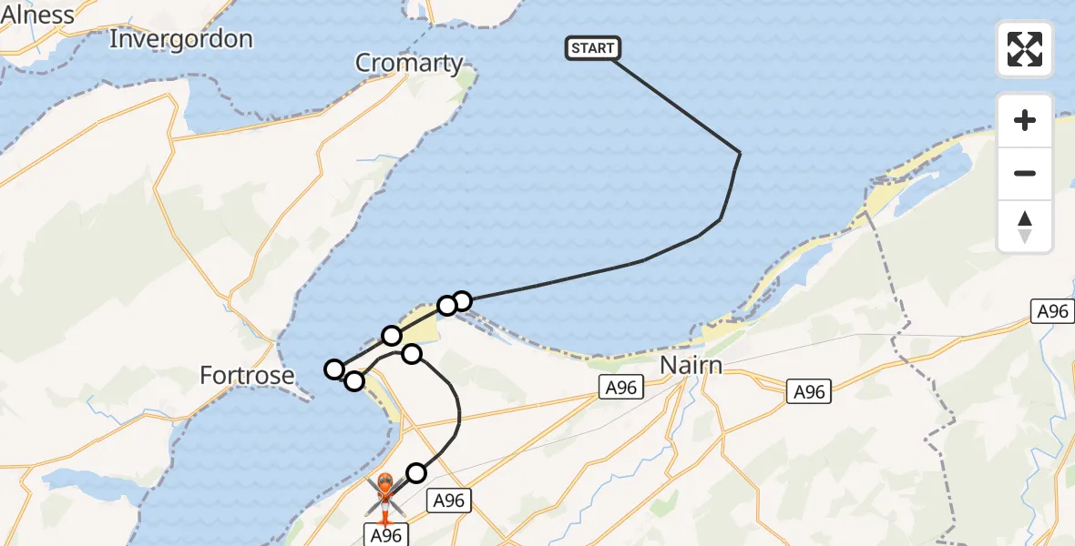Flight route Coastguard Helicopter North Sea - Inverness Airport, 22 October 2026, 15:20