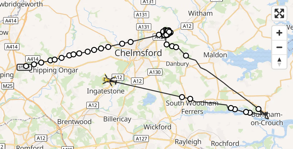 Flight route Police Helicopter North Weald Bassett - Margaretting, 22 October 2026, 15:43
