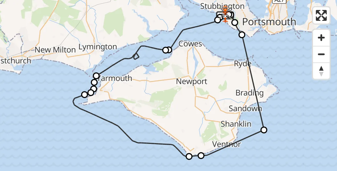 Flight route Coastguard Helicopter Solent Airport - Solent Airport, 22 October 2026, 15:46